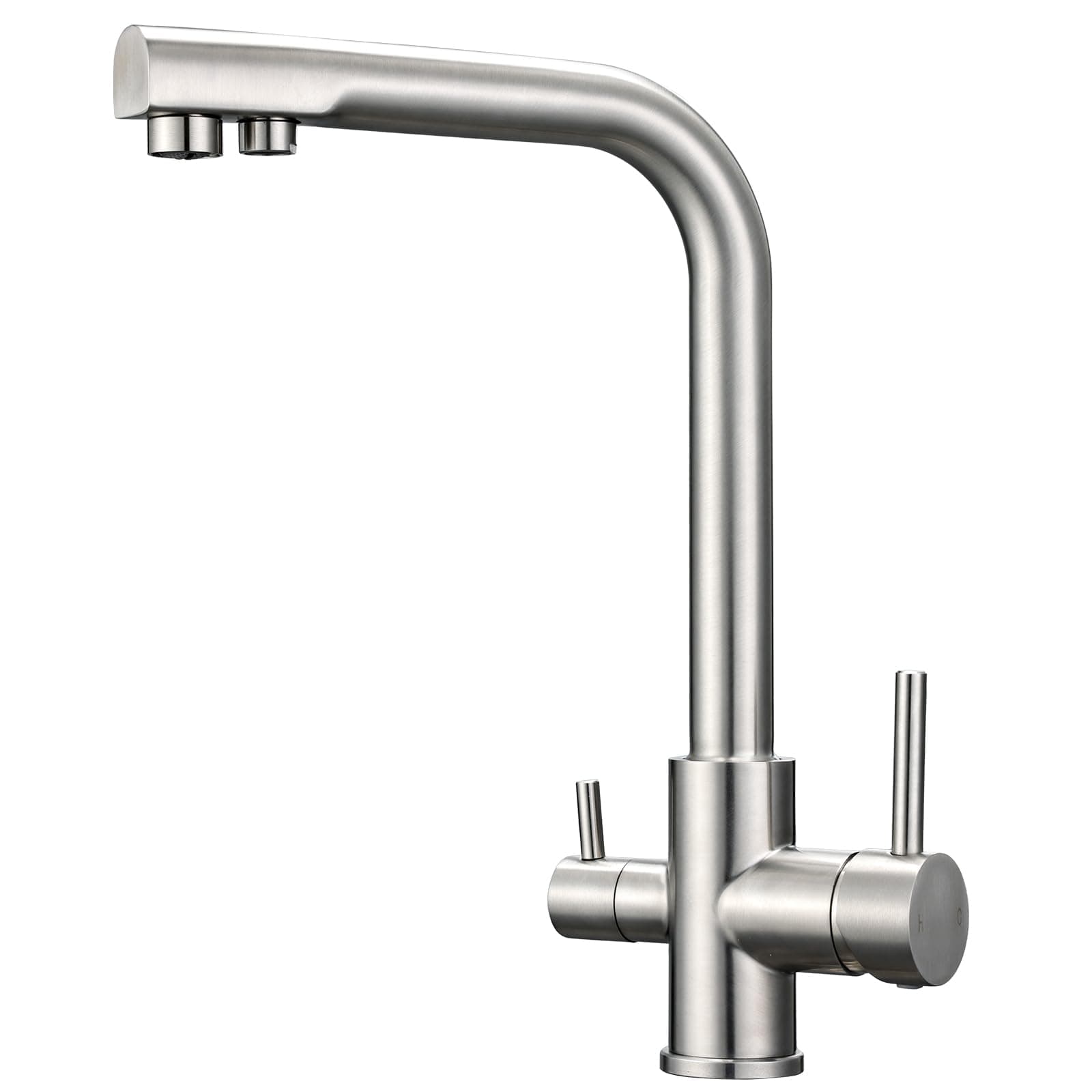 Hapilife 3 Way Kitchen Tap with Water Filter Brushed Nickel Three Way Kitchen Mixer Taps with Drinking Water Filter Tap Dual Lever Stainless Steel 3 in 1 Taps for Kitchens Sink 360° Swivel
