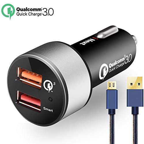 Quick Charge 3.0 Dual USB Car Charger, Quick Charge 3.0 for Samsung Galaxy S8 S7 Edge Note 8 LG Nexus, Smart Ports 2.4A Fast Charge for iPhone X/ 8/7 / 6s / Plus, iPad + 4ft Jean Micro USB Cable
