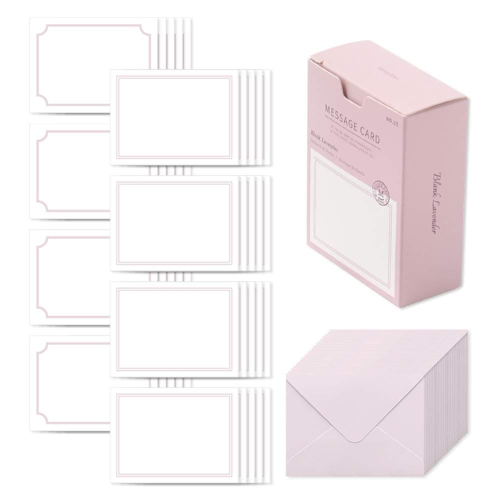 Monolike Message Blank lavender Card - Mix 40 Mini Single cards, 20 envelopes Package