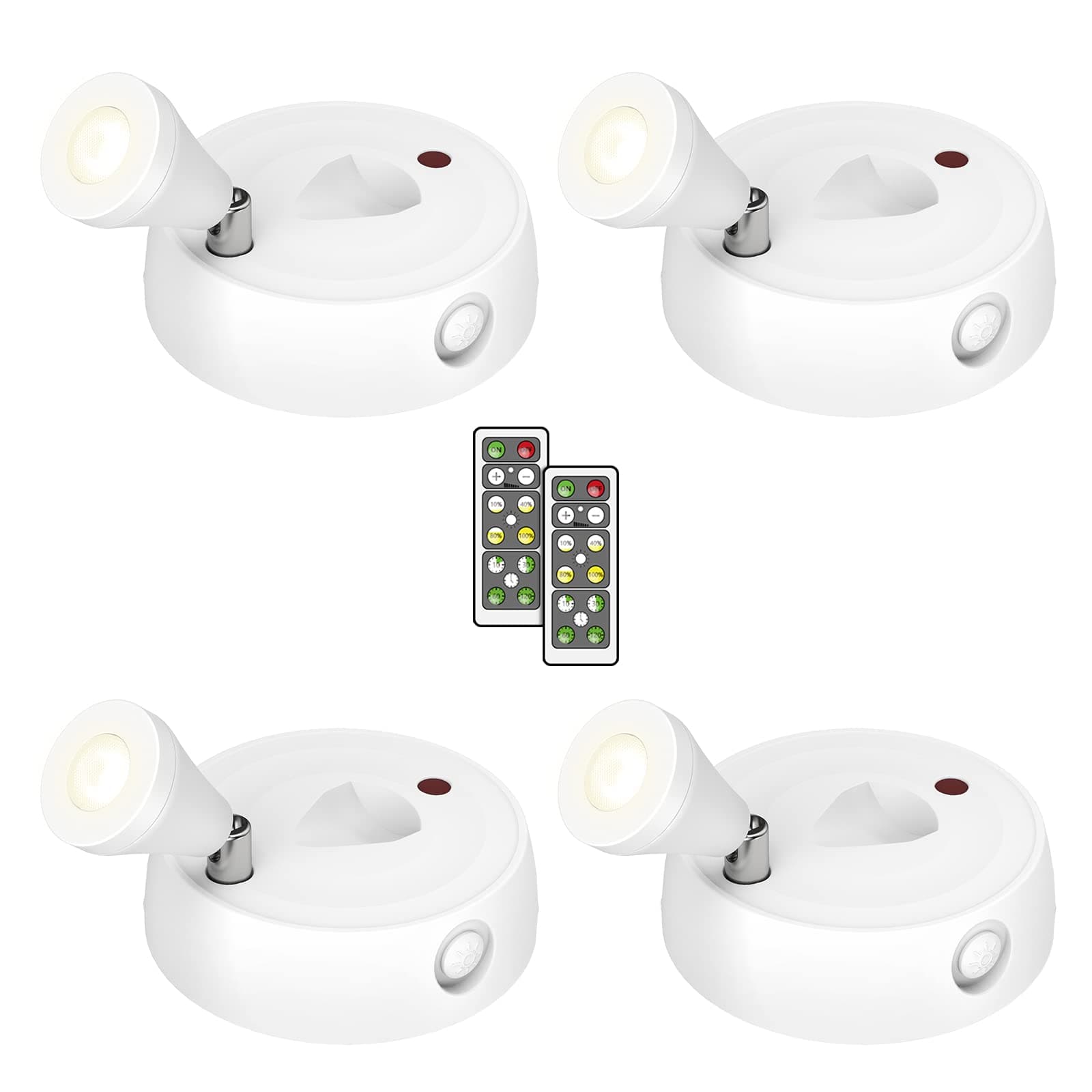 Olafus Spot Lights Indoor 4 Pack, Wireless Spotlight Battery Operated, Dimmable LED Accent Light with Remote, 4000K Neutral White Small Uplights Battery Mini Spotlights for Display Painting Closet