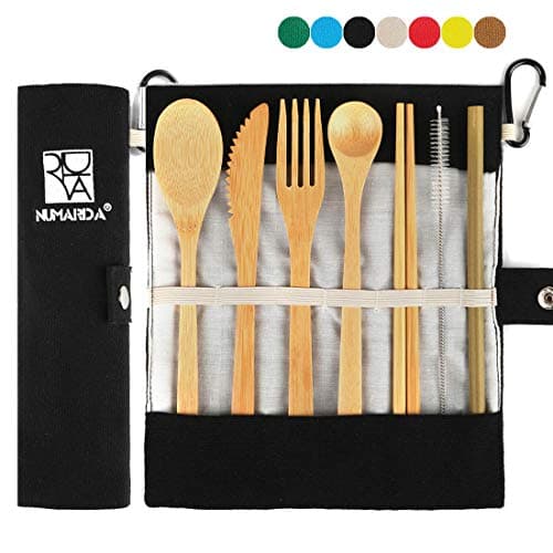 Bamboo Utensils, Eco Friendly Flatware Set, Bamboo Cutlery Set, Bamboo Travel Utensils, Camping Utensils Set, Portable Utensils Set, Knife, Fork, Spoon, Reusable Straws Chopsticks, 7 Pieces,7.9 inch
