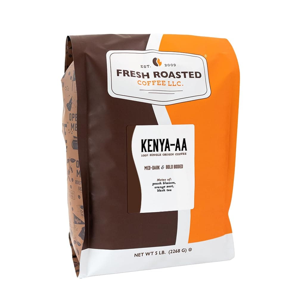 Fresh Roasted Coffee, Kenya AA, 5 lb (80 oz), Med-Dark Roast, Kosher, Whole Bean