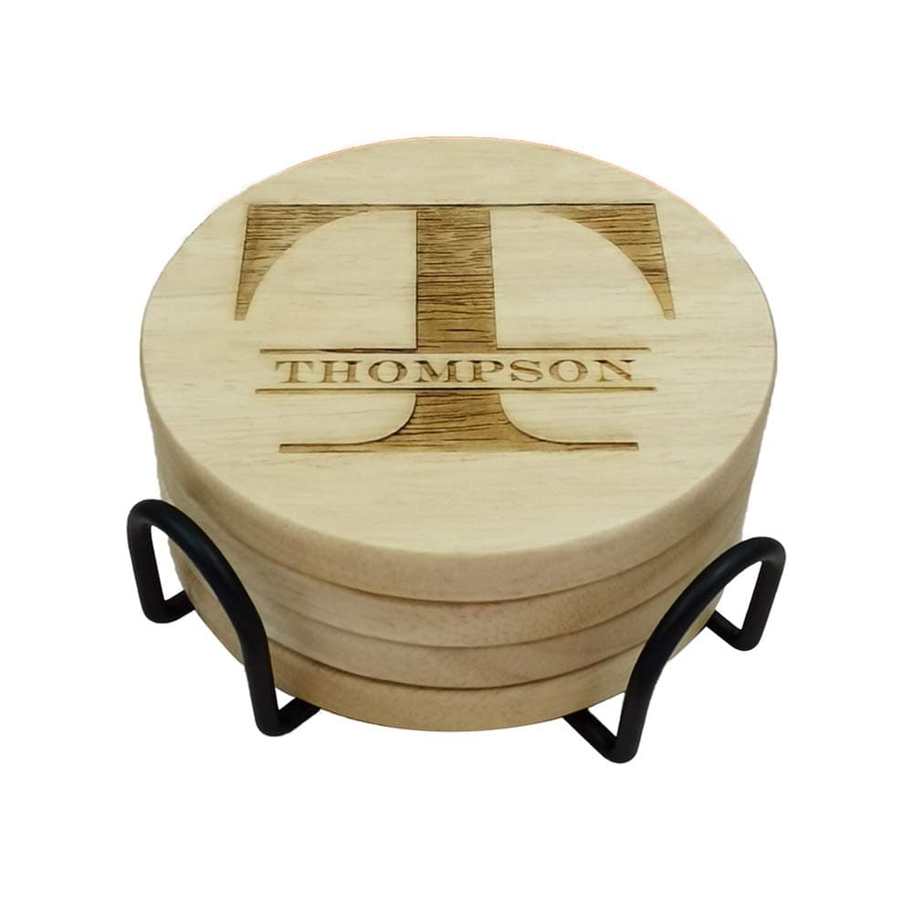 Personalized Monogram Coasters, Custom Engraved - Wooden Drink Coasters, Set of 4 - Great Gifts