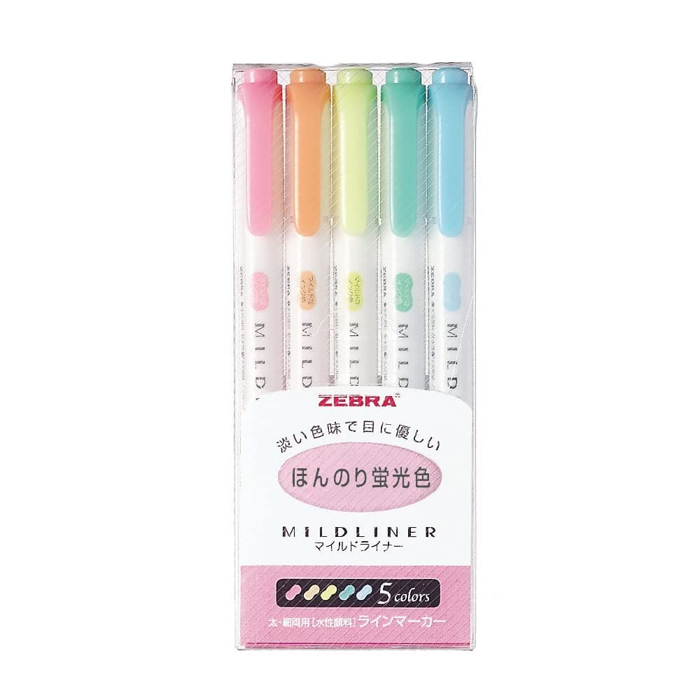 ZEBRA MILD LINER, Double Sided Highlighter, 5 Set (WKT7-5C)
