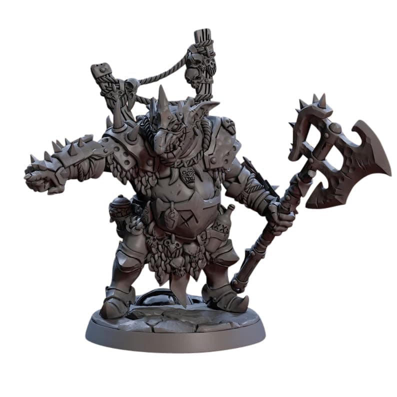 TYL MINIATURE FORGE Malgob Firegut - Goblin Chieftain Gray Unpainted 32mm Fantasy Miniature Figure for Tabletop Gaming