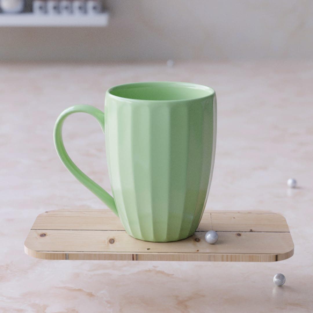 The Earth Store Light Green Pastel Lined Ceramic Coffee Mug 350ML | Tea Mug | Dishwasher & Microwave Safe | Perfect for Christmas Gift | New Year Gift | Birthday Gift Set of 1