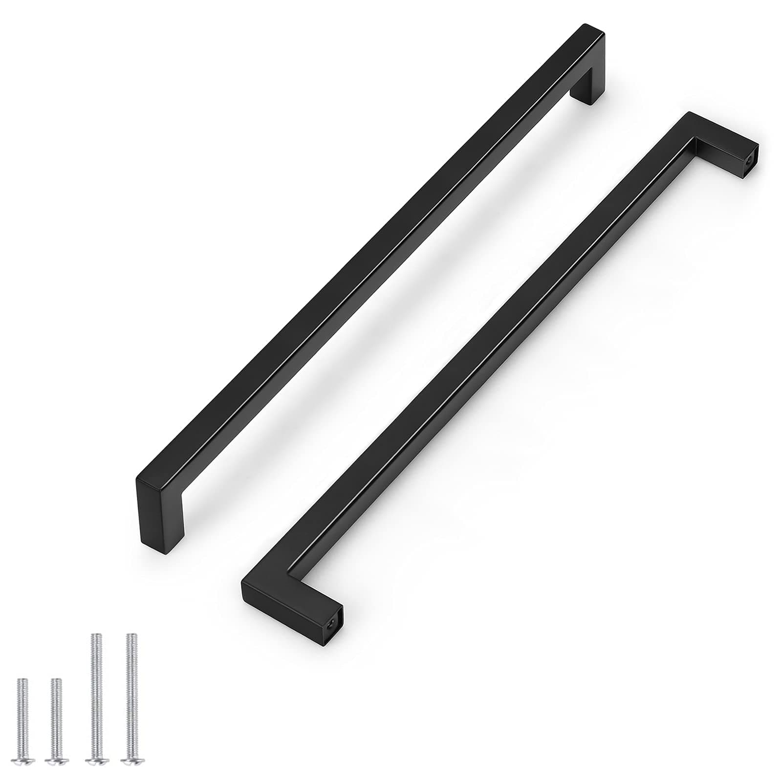 Probrico5 Pack Square Black Kitchen Cabinet Pulls,Stainless Steel Hole Centers 12.8inch Cabinet Handles,Square Corner Bar Black Dresser Drawer Pull Handles