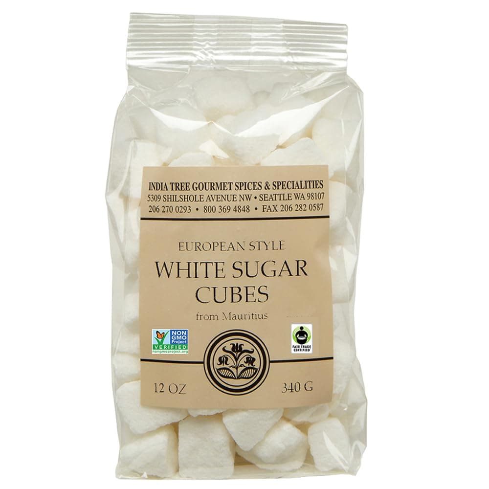 India Tree White Sugar Cubes Mauritius 12 oz Bag – Pure Cane Non-GMO Raw Sweetener for Coffee Tea Baking Espresso Beverages Desserts Entertaining Cooking