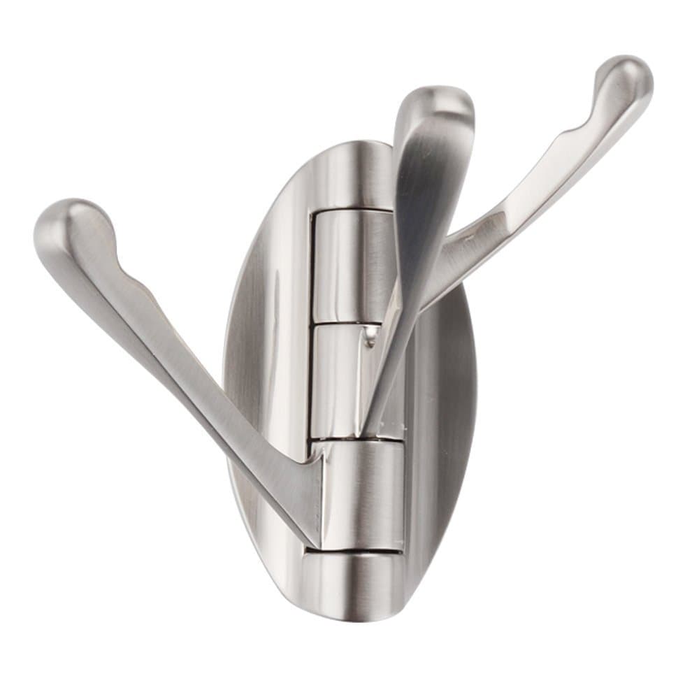 Swivel Hook Folding Swing Arm Triple Coat Hook with Multi Three Foldable Arms Shower Bath Towel Clothes Hanger Holder for Bathroom Kitchen Garage RV Wall Mount Brushed Nickel