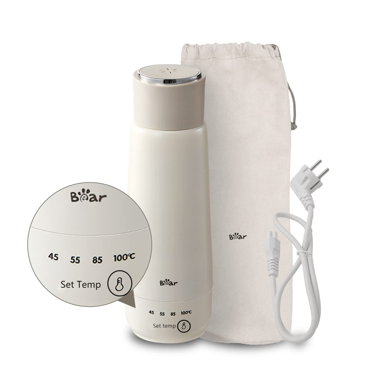 Bear 300ml four-temperature electric kettle, portable with one touch point, 3-in-1 quick heating vacuum cup, 304 stainless steel double liner