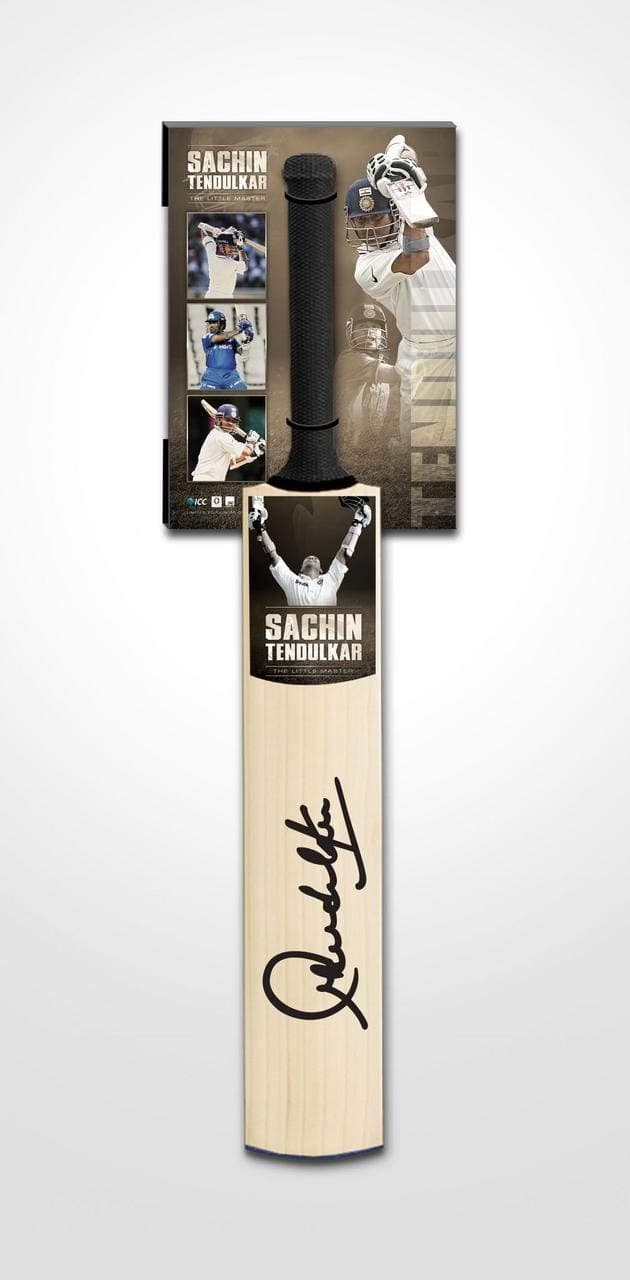 Sachin Tendulkar Signed Bat with Wall Hook (Brown)