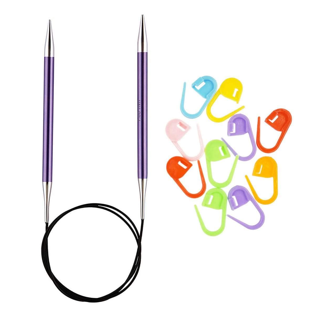 Knitter's Pride Zing Knitting Needles Circular 24 inch Size US 5 (3.75mm) Bundle with 10 Artsiga Crafts Stitch Markers 140098