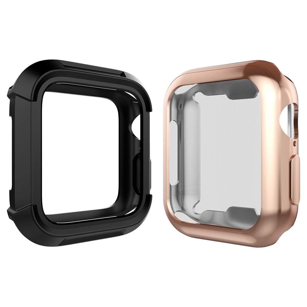Compatible for Apple iWatch 38mm Case, Toward Rugged Shock Proof Bumper Cover with Soft TPU Screen Protector Case for iWatch 38mm Series 3, Series 2, Series 1 (Black + Rose Gold, 38mm)