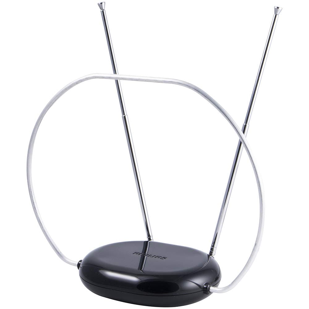 Philips Rabbit Ears Indoor TV Antenna, Dipoles and Circular Loop, Tabletop Antenna, Digital, Smart TV Compatible, HDTV Antenna, 4K 1080P VHF UHF, 152.4 cm Coaxial Cable, Black, SDV8201B/27