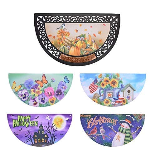 Melunar Interchangeable Doormat, 6 PCS Seasons Doormat, Half Moon Mat Easy to Clean, Half Moon Mat, Indoor Outdoor Door Rug for Spring, Fourth of July, Halloween, Thanksgiving Day, Christmas