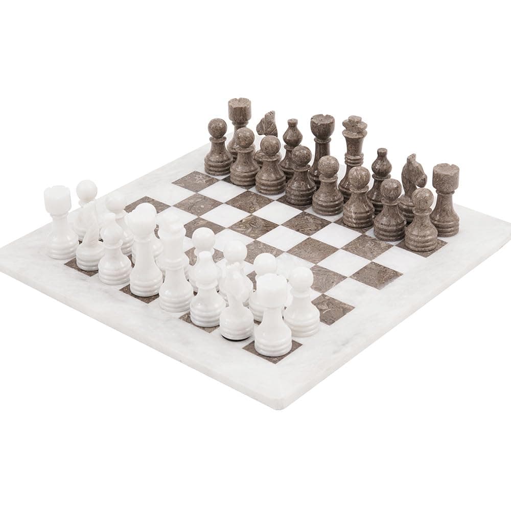 Marble Chess Set 15" Inches Handmade White and Grey Oceanic Classic Family Board Games for Adults, Luxury Marble Chess Board & Chess Pieces for Gifts