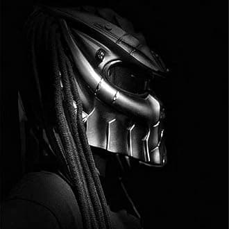 Predator Motorcycle Helmet, Full Face Helmet Mask with Hair Braid and LED Light for Outdoor Riding Or Club Parties, and Cosplay Prop, DOT Certified,Thick Braids,XXL
