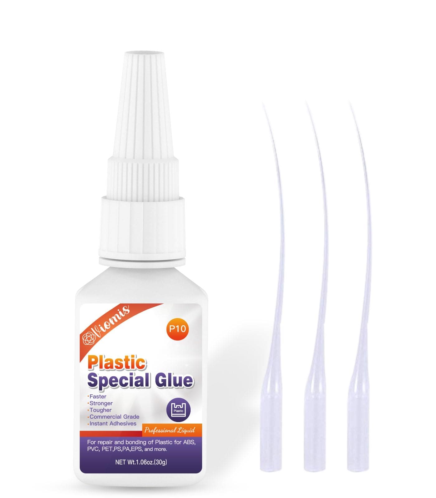 30g Plastic Glue, Instant Super Glue for Plastic, Fast Dry Strong Plastic Adhesive for Acrylic, Model, DIY Crafts, Tube, PVC, Vinyl, ABS, PBT, PS, PA, PC, PM, MA, Nylon