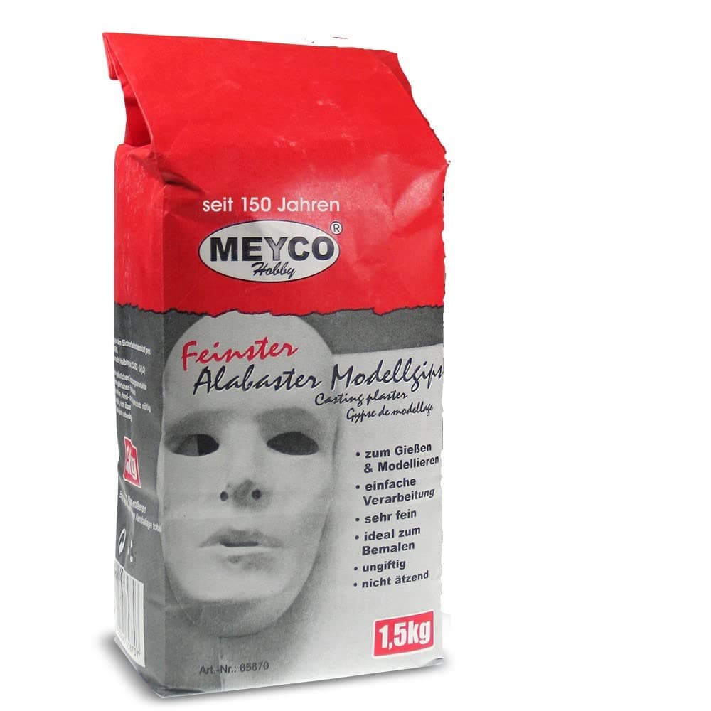 Meyco Alabaster Modelling Plaster 1.5 kg for Modelling & Structuring - High Whitness - Easy to Use - Plaster for Crafts & Casting - White