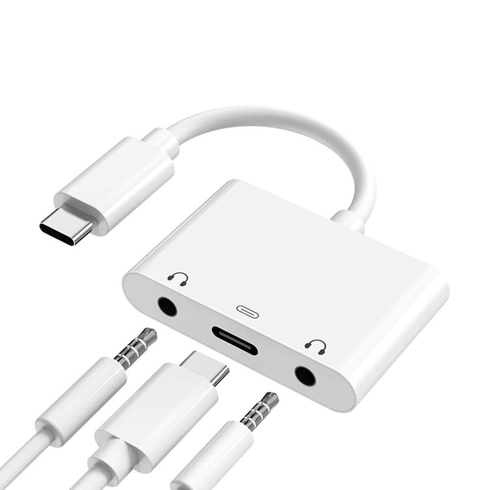 USB C to 3.5mm Audio Adapter, Aux Headphone Jack Splitter with Fast Charging Port, Type-C to Dual Earphone Converter