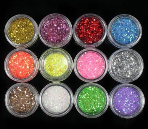 12 Mini Nail Chunky Glitter Flake Crystals Art Sparkle Bright Tips Decoration