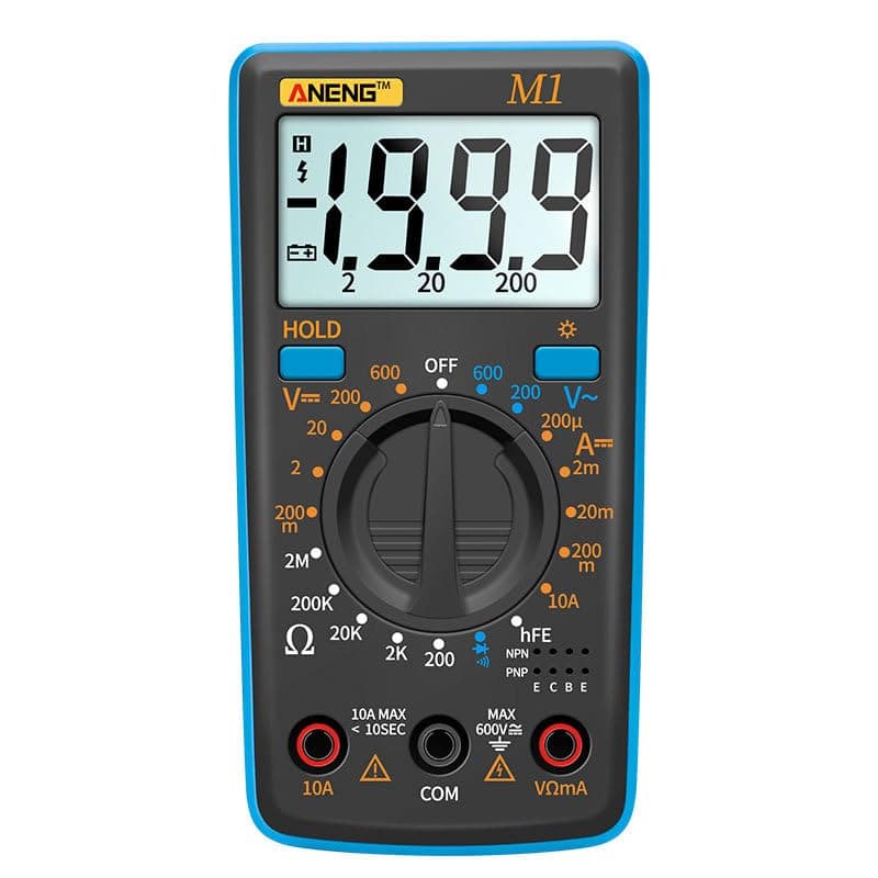 Jaexest M1 Portable Digital Multimeter Battery Tester LCD Backlight High Precision AC/DC Voltage Current Resistance Transistor Continuity Tester Overload Protection (Blue)