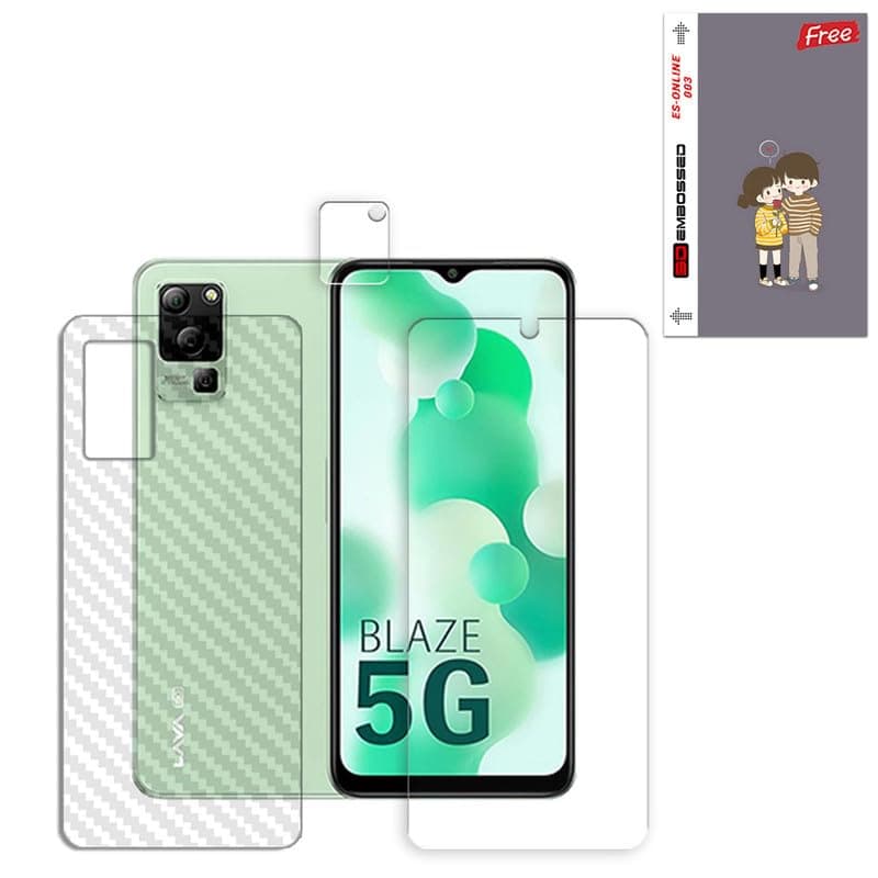 ARBAN Screen Protector for Lava Blaze 1X (1 Front Screen Guard + 1 Back Carbon Fiber + 1 Camera Lens Protector and With Free 1 Mobile Back Embossed Skin AMSKIN003)
