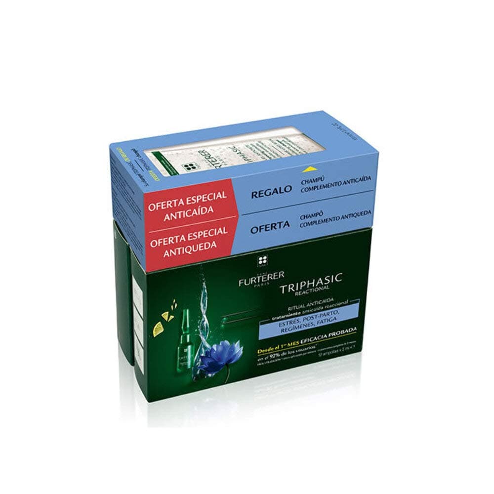 René Furterer Triphasic Reactional Ritual Anti-Hair Loss Reactional Treatment 12 Phials + Stimulating Shampoo 100ml Free