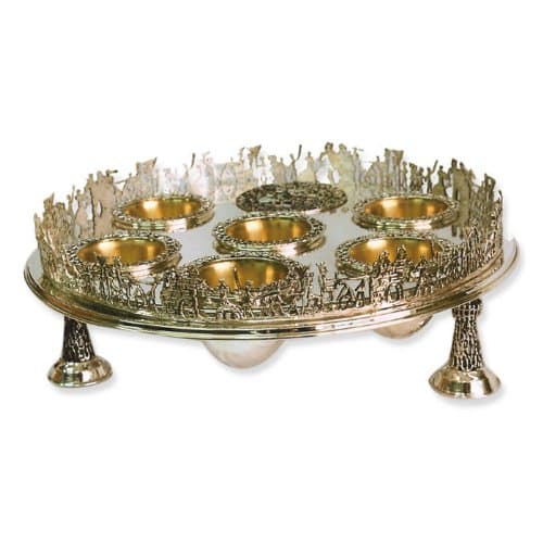 Sterling Silver Passover Seder Plate with Stand and 3D Exodus Scene