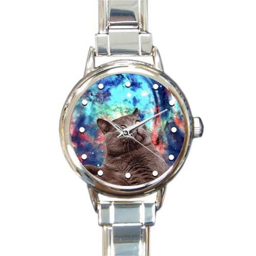 Special Design Cool Star Galaxy Outer Space Cat Round Italian Charm Watch