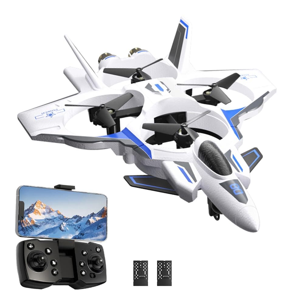 Remote Control Airplane,RC Fighter Jet, 2.4GHz 4CH RC Plane with 8K Camera, Foam RC Aircraft Glider 3D Flip, Altitude Hold, Gesture Photography Drone for Adults Teens Beginners Dark White
