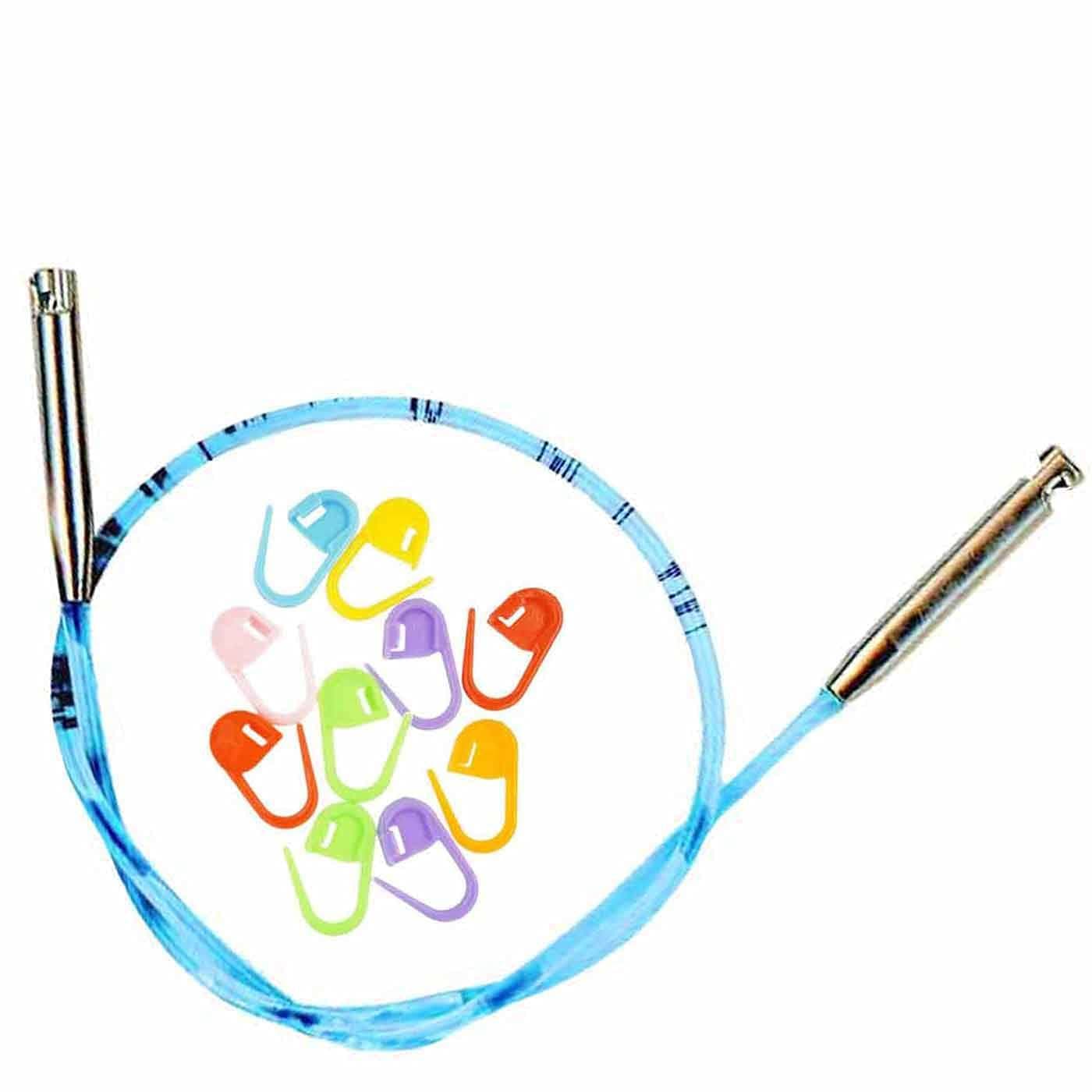 addi Click Interchangeable Cord for 3.5 inch (Short) Rocket Lace and Rocket 2 Squared Circular Tips Actual 9 inch (23cm) Makes 16 inch (40cm) Needle with 10 Colorful Stitch Markers