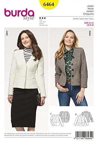Burda Ladies Sewing Pattern 6464 Peplum & Classic Blazer Jackets
