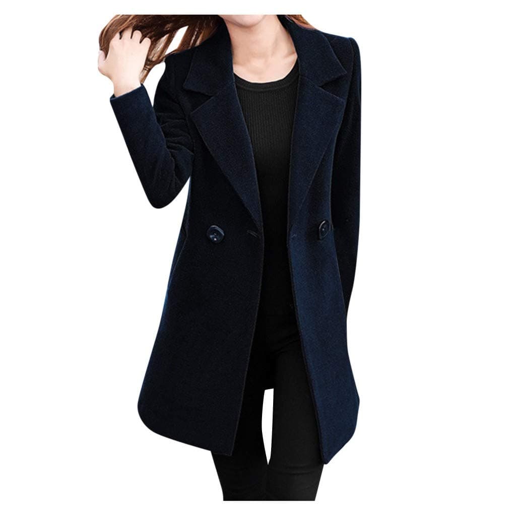 CeluckeWomens Winter Lapel Wool Coat Trench Jacket Long Sleeve Button Overcoat Outwear