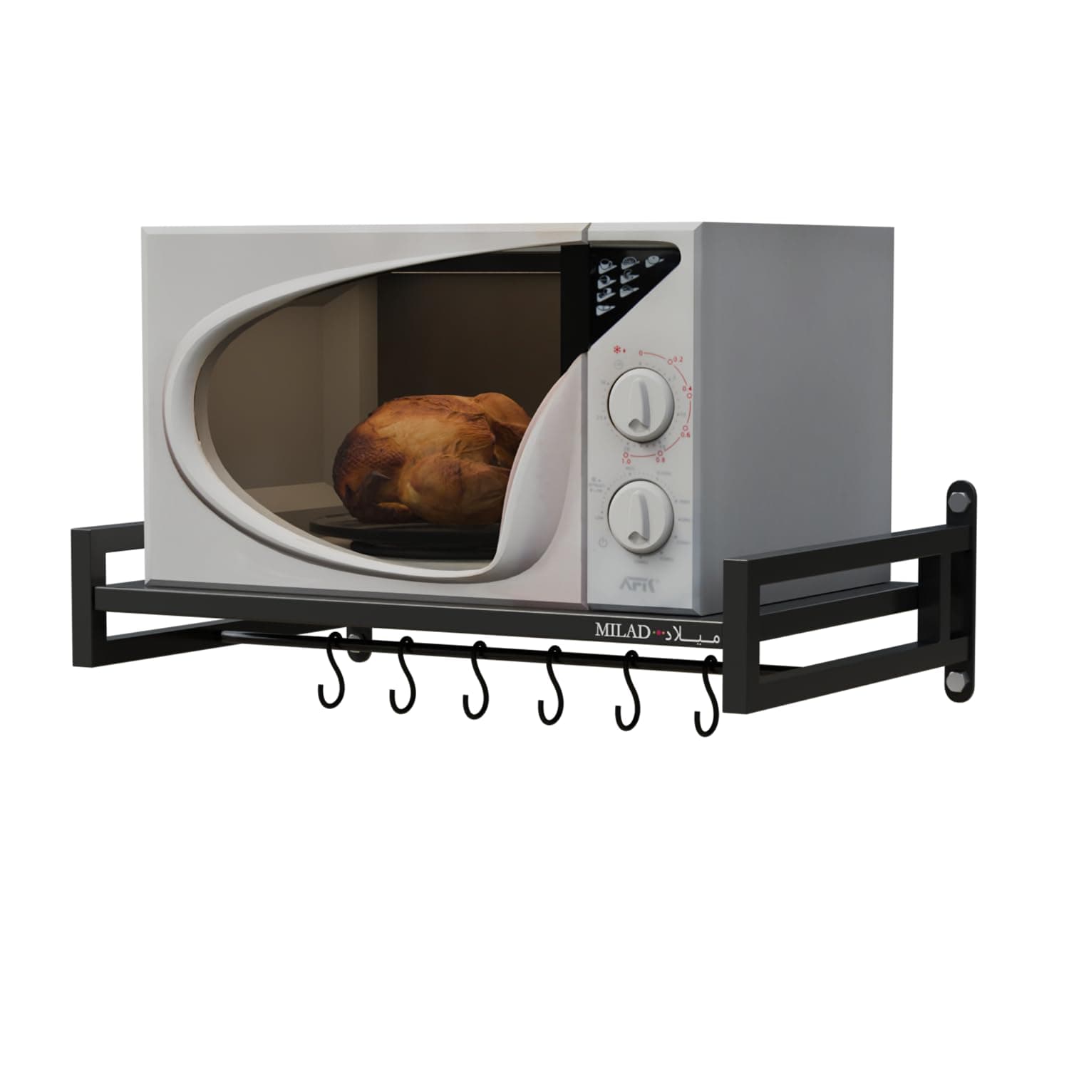MILAD Metal Wall Mounted Microwave Oven Rack, Kitchen Storage Storage Rack, Multi Function Oven Rack with Hook