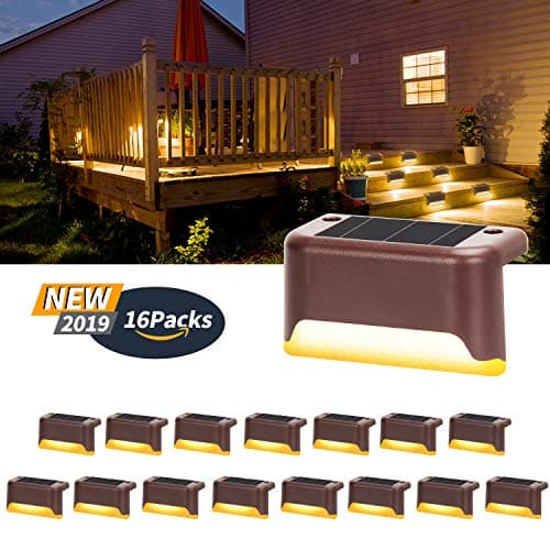 Otdair Solar Deck Lights, 16 Pcs Solar Powered Step Dock Lights Outdoor Waterproof Lighting for Railings, Patio, Stair, Yard, Path and Driveway (Warm White)
