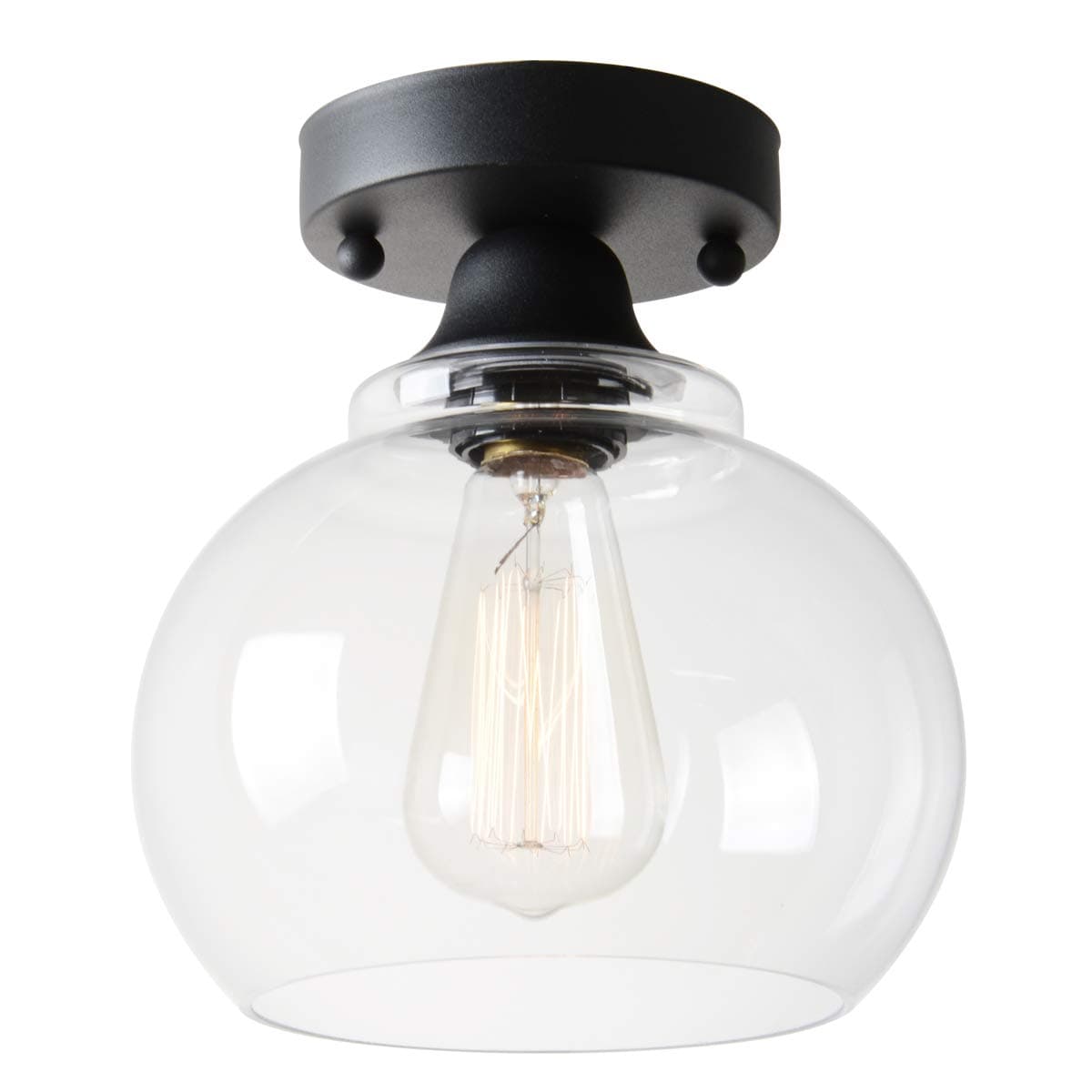 Semi Flush Mount Ceiling Light, Industrial Clear Glass Shade Light Fixtures Ceiling for Hallway, Schoolhouse, Entryway, Kitchen, Dining Room, Laundry Room