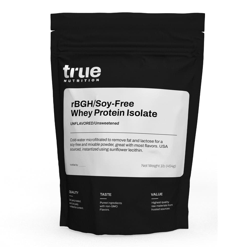 True Nutrition - rBGH/Soy Free Whey Protein Isolate [Milk] - 100% Grass Fed Whey Protein Powder with Essential Amino Acids - No Added Hormones or Antibiotics - Unflavored/Unsweetened 1lb.