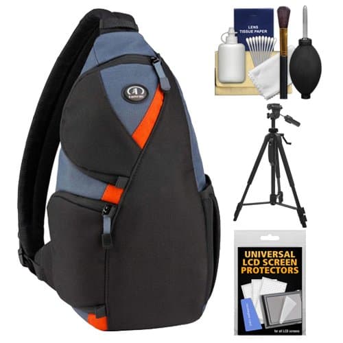 Tamrac 4276 Jazz 76 Digital SLR Camera Sling Backpack Case (Black/Multi) with Tripod + Cleaning Kit for Canon EOS 70D, 6D, 5D Mark III, Rebel T3, T5i, SL1, Nikon D3200, D5200, D5300, D7100, D600, D800, Sony Alpha A65, A77, A99