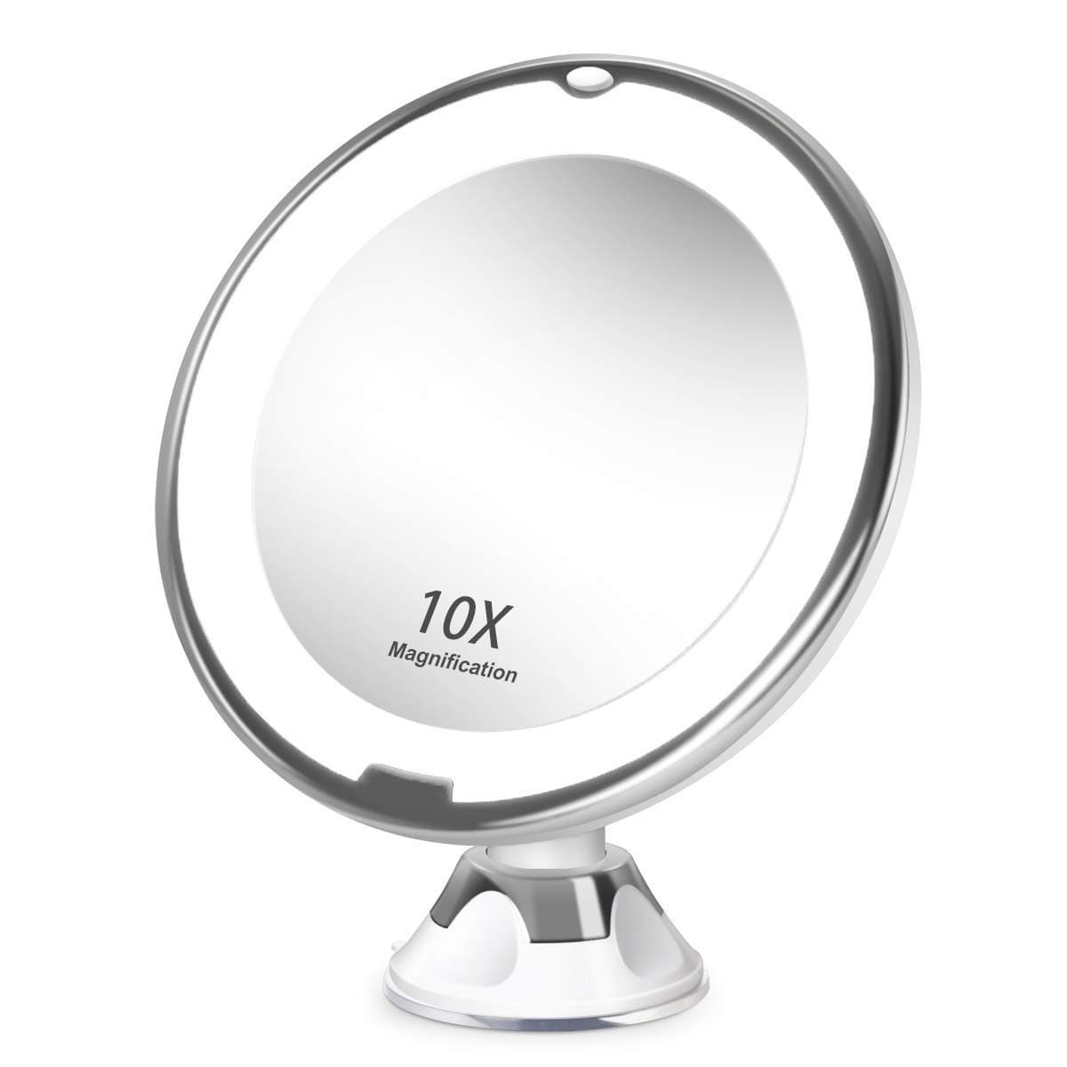 Womdee 10X Magnifying Lighted Vanity Makeup Mirror with Natural White LED, 360 Degree Swivel Rotation and Locking Suction