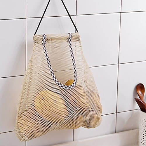 Vegetable Storage Bag, Hanging Mesh Storage Bags, Strong Fruit and Vegetable Bags, Hollow Breathable Mesh Storage Bag, for Garlics, Potatoes, Onions or Garbage Bag Organizer