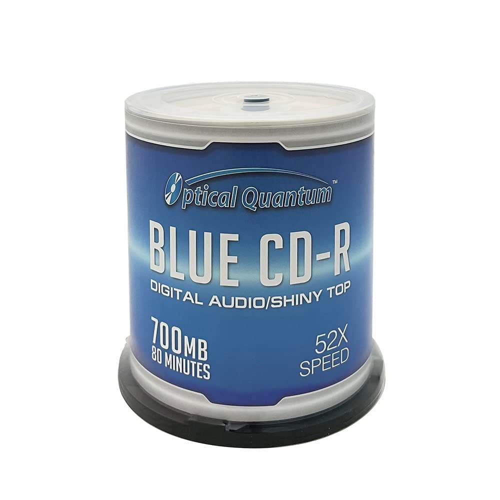 Optical Quantum Music Digital Audio Silver Top 700MB 52x Blue AZO CD-R with Noise Free Playback for Optimal Audio Music Recording, 100 Discs