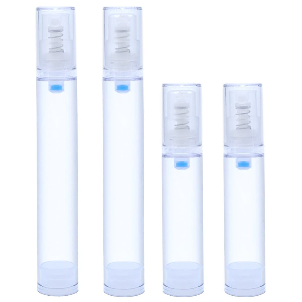 IHUIXINHE 4PCS 10ml 15ml Clear Empty Refillable Airless Pump Cream Lotion Bottle and Super Fine Mist Spray Bottle (1PC Soap Mesh Bag Incl)