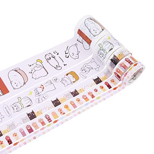 RIANCY 6 Rolls Cute Cat Design Washi Tape Set, Writable, Kawaii Decorative Adhesive Masking Tape for DIY Handcraft, Arts, Scrapbooking, Gift Wrapping, Planners and Journal Decorating (Cat,6 Rolls)