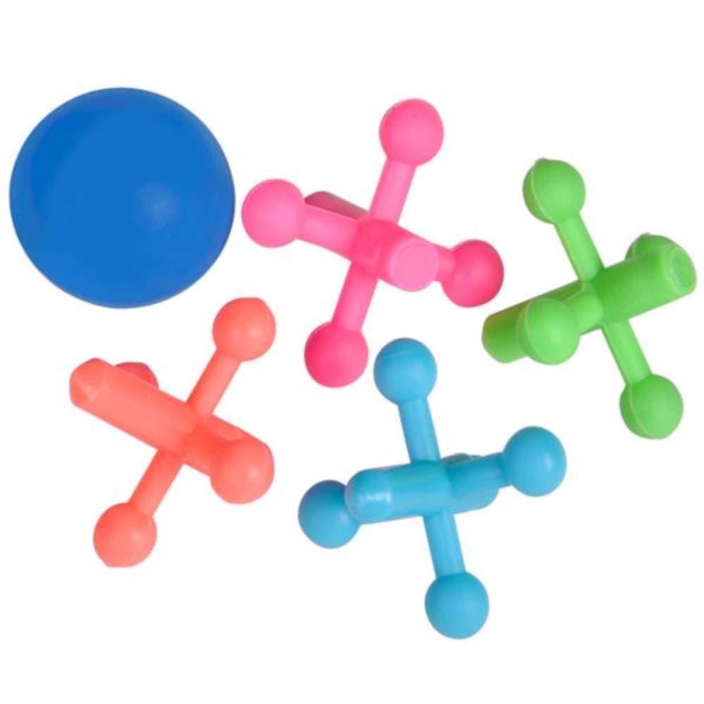 Jacks Game Vintage Retro Toys - Classic Set Includes Rubber Bouncing Ball for Kids (.5" Plastic)