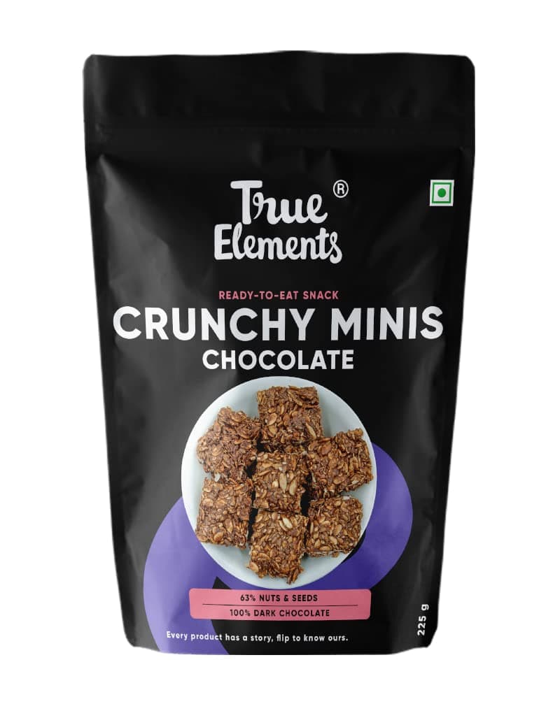 True Elements Crunchy Minis with Dark Chocolate 225g - Diet Snacks | Granola Bars | Protein Snacks | Made with 100% Wholegrain Oats