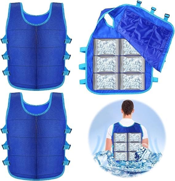 2 Pcs Cooling Vest With 48 Ice Pack, Evaporative For Men Women, Adjustable Vest, Blue, L