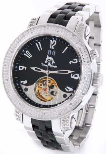 Mens Techno Master Genuine Diamond Watch Automatic Movement Stainless Steel w/ 2 Interchangeable Watch Bands #TM-2108H2
