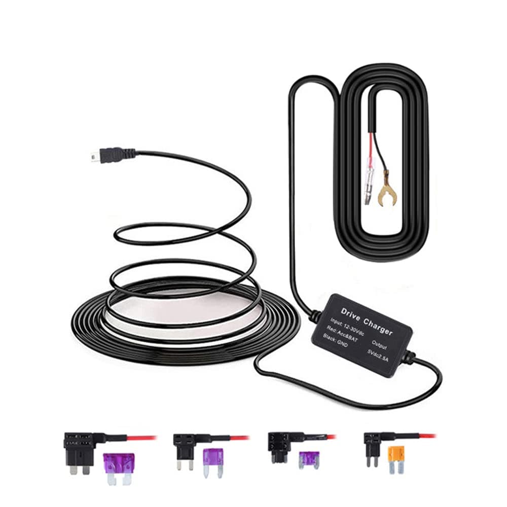 Dash Cam Hardwire Kit, G Sensor Smart Parking Mode Cable Mini USB Hard Wire Kit Fuse for Dashcam, Plozoe 12V-24V to 5V/2A Car Dash Camera Charger Power Cord(13ft)