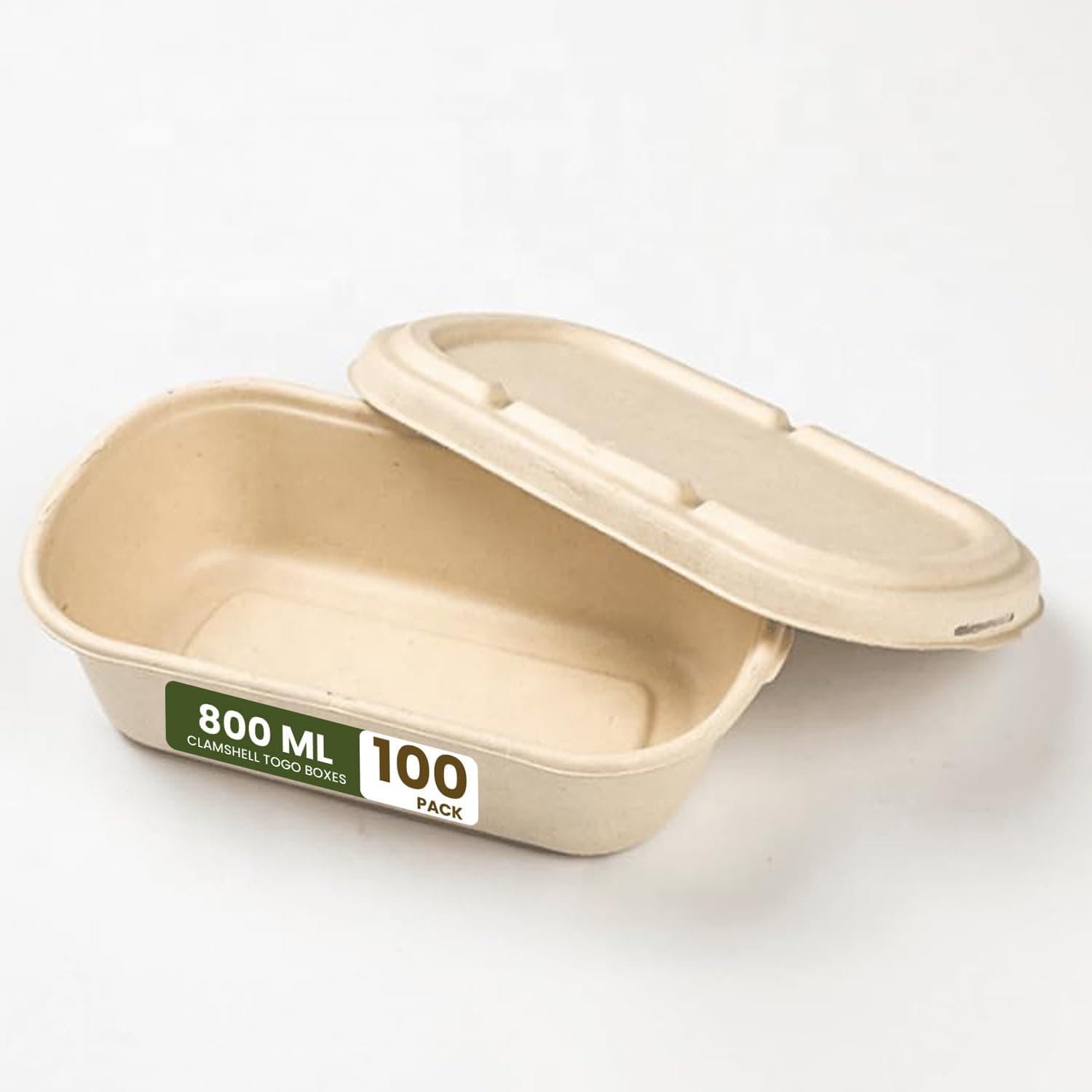 ecoway 100% Compostable Bagasse Boxes with Lid for Food Disposable Take Out Containers, Made of Biodegradable Sugar Cane, Eco-Friendly Bagasse, Heavy-Duty ToGo Containers, Pack of 100, 800 ML, White